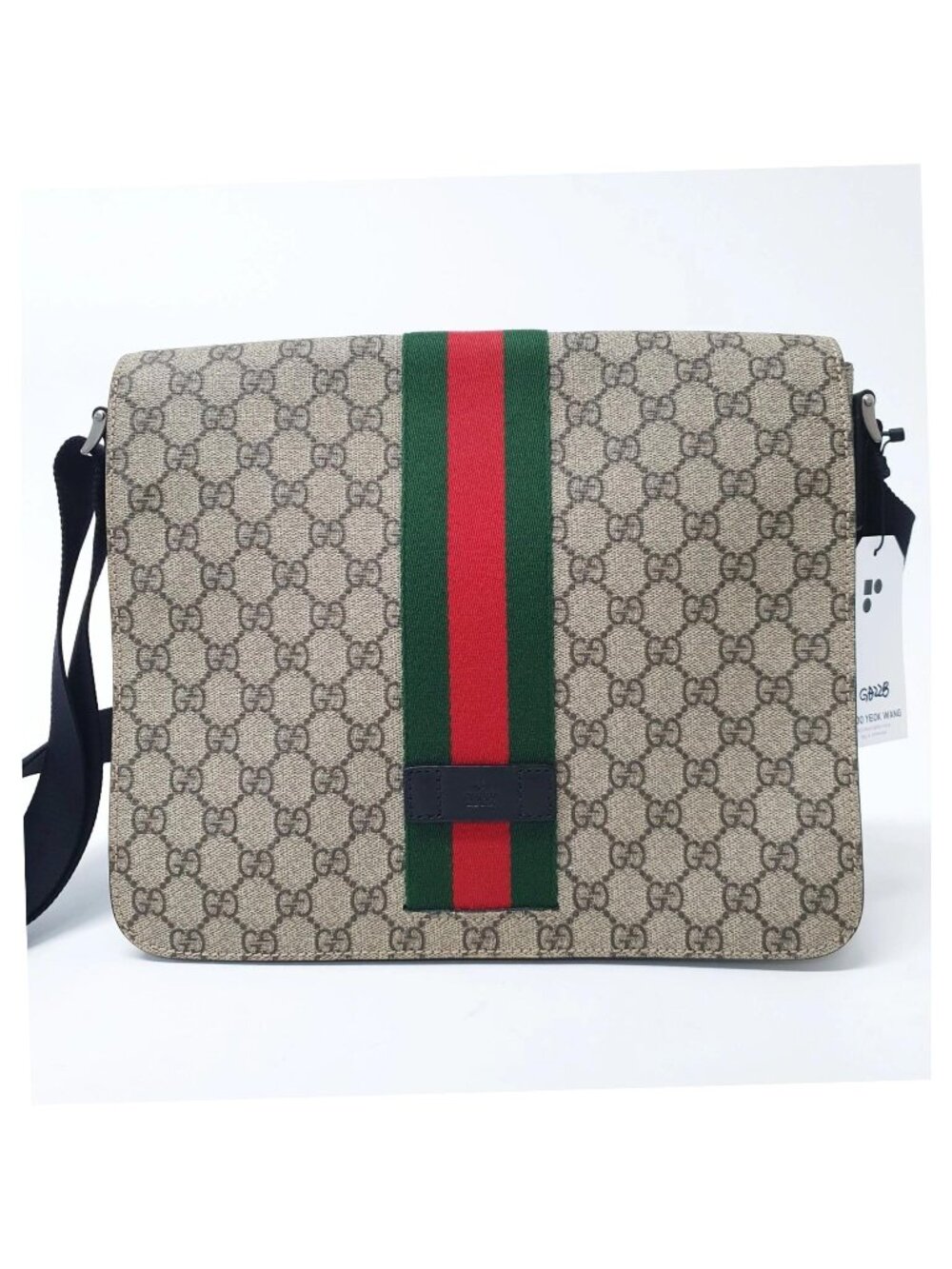Authentic Gucci GG Supreme Web Messenger Bag Beige Ebony Canvas Crossbody - Picture 2 of 11